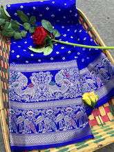 Unique Bandhej Kanjivaram Blue Color Silk Saree